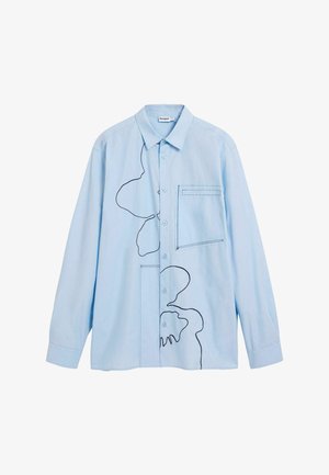 Svijetloplava košulja dugih rukava od pamuka, s crnim apstraktnim crtežom u liniji i prsni džep s detaljima šava.