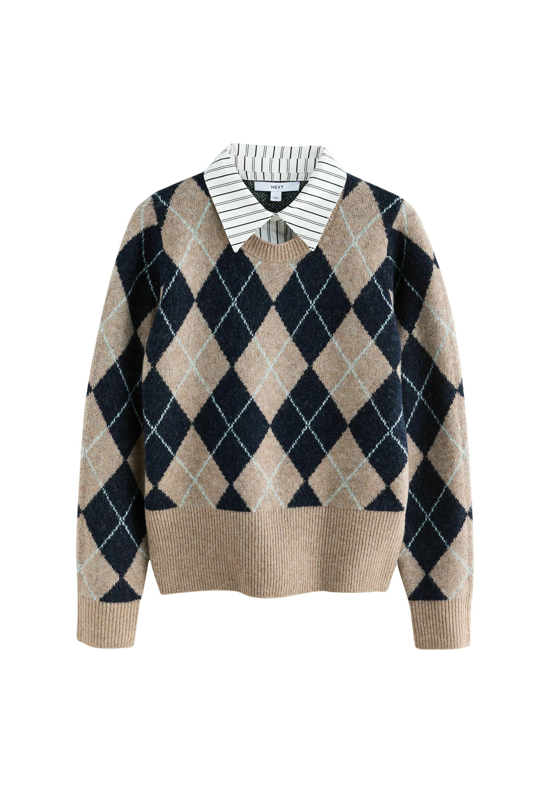 Next Jumper beige navy blue argyle/blue Zalando