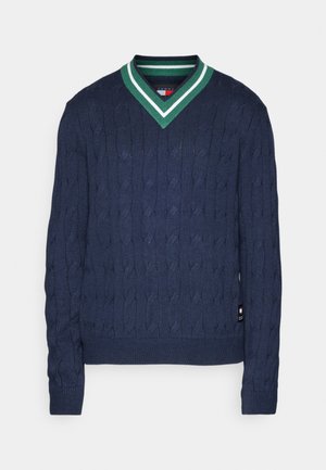 V-NECK CABLE SWEATER UNISEX - Pullover - dark night navy