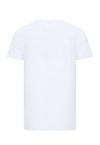 Weißes T-Shirt mit kurzen Ärmeln aus Baumwolle, mit Rundhalsausschnitt und schlichtem Design ohne Grafiken oder Muster.