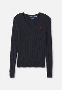 CABLE-KNIT COTTON V-NECK JUMPER - Pullover - hunter navy