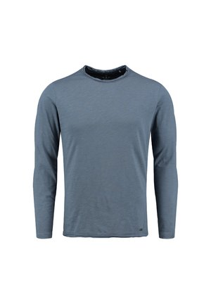 Lange mouw shirt in lichtblauw, gemaakt van een zachte, gestructureerde stof. Heeft een ronde halslijn en een klein logo nabij de onderzoom.
