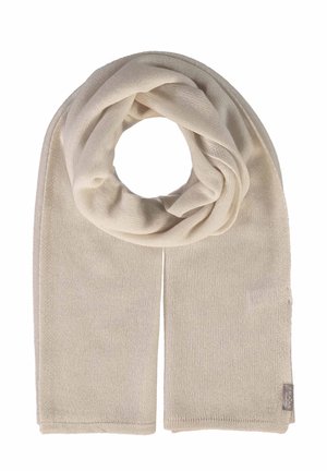 Eșarfă bej deschis fabricată dintr-un material moale și texturat. Are un design simplu, cu capete care atârnă simetric.
