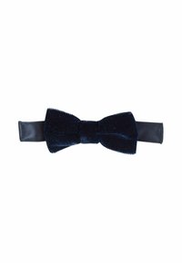 Noeud papillon en velours bleu marine avec sangle en satin ajustable, présenté à plat sur fond blanc.