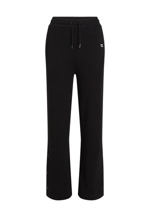 Black sweatpants with a relaxed fit, drawstring waist, and snap-button details at the ankle. Made from soft, breathable fabric.