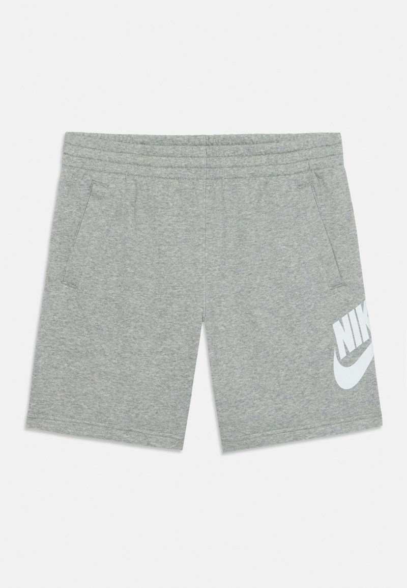 Sivé športové šortky vyrobené z mäkkej tkaniny. Obsahujú elastický pás a dve bočné vrecká. Výrazné biele logo Nike na dolnej ľavej nohe.