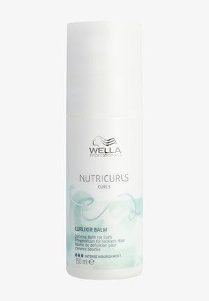 Baume Curlixir dans un flacon blanc avec des accents verts, doté d'un distributeur à pompe. L'étiquette comprend la marque, le nom du produit et le volume (150 ml).