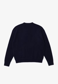 Navy blue sweatshirt with a crew neckline, ribbed cuffs and hem, and a soft texture. Simple design, no visible logos or patterns.