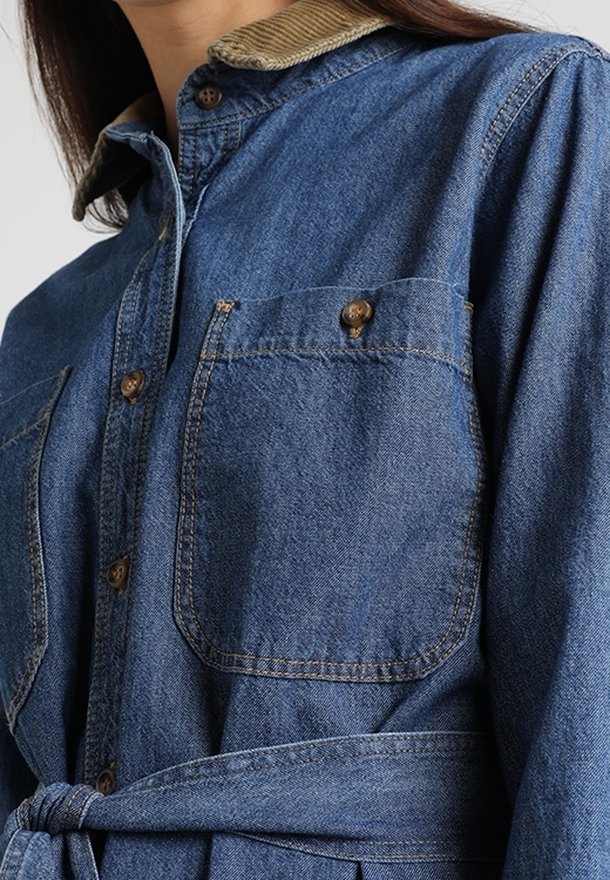 american vintage denim dress American Vintage PAYBOU denim dress in blue snow blue snow