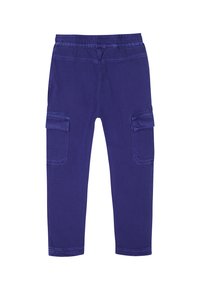 Paarse cargobroek van katoen. Voert een elastische tailleband, twee zijzakken en een gladde textuur met dubbele stiksels.
