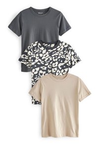 Next ESSENTIAL CREW NECK T-SHIRTS 3 PACK - Triko s potiskem - animal print natural neutral grey