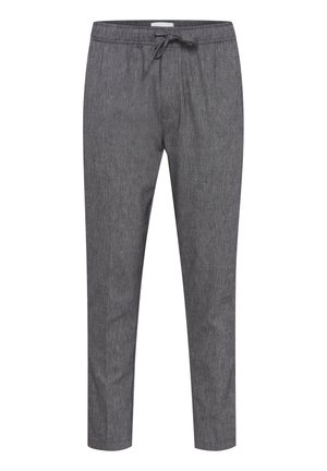 Gray casual pants with a drawstring waist, straight legs, and a textured fabric suitable for relaxed or everyday wear.