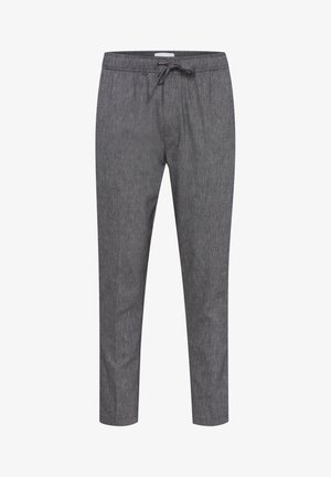 Gray casual pants with a drawstring waist, straight legs, and a textured fabric suitable for relaxed or everyday wear.
