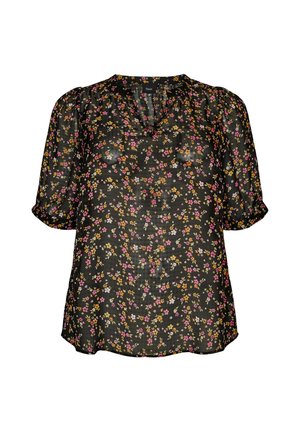 Zizzi, GEBLÜMTE BLUSE MIT V-AUSSCHNITT - Bluse - schwarz