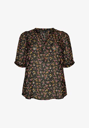 Zizzi, GEBLÜMTE BLUSE MIT V-AUSSCHNITT - Blusa - schwarz
