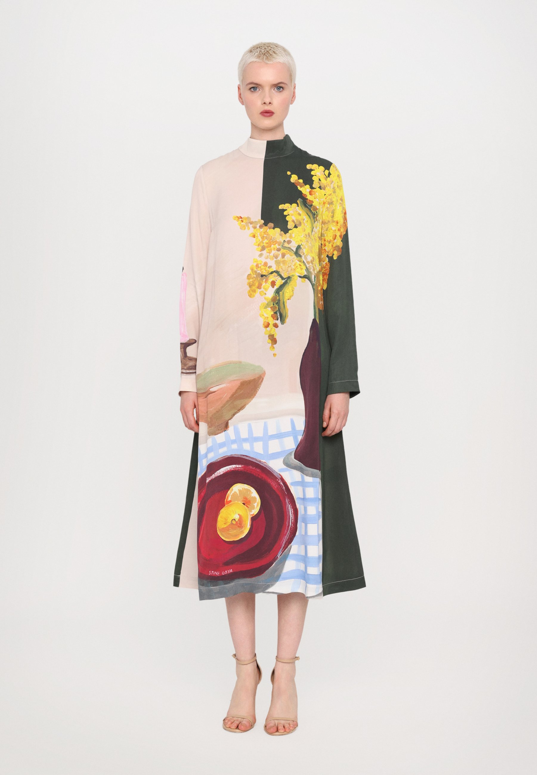 Stine Goya LONG SLEEVE MIDI DRESS - Day dress - lemons on a  plate/multi-coloured - Zalando.ie