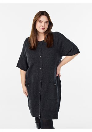 Zizzi KURZES MIT KURZEN ÄRMELN UND KUGELKNÖPFEN - Obleka/pulover - dark grey melange