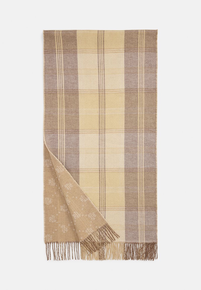 FF 180 CM SCARF IN CAMEL BROWN MIX BLACK CASHMERE AND WOOL