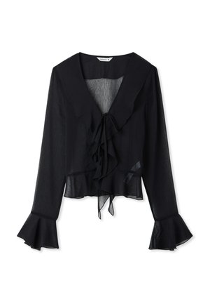 Terranova, BLUSA CON ROUCHES E LACCIO - Camicetta - nero