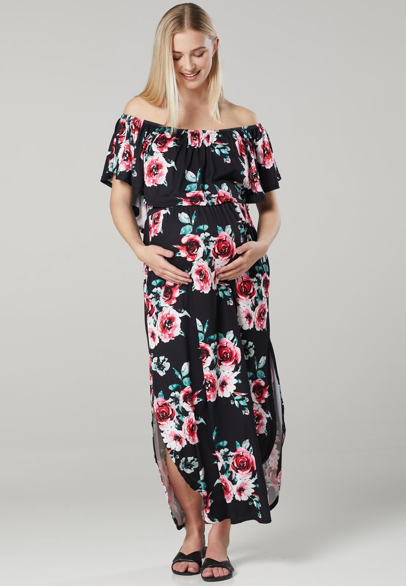 Damen Freizeitkleider | Chelsea Clark Maxikleid czarny różowe kwiaty/dunkelblau - QV75433 Damen Freizeitkleider | Chelsea Clark Maxikleid czarny różowe kwiaty/dunkelblau - QV75433