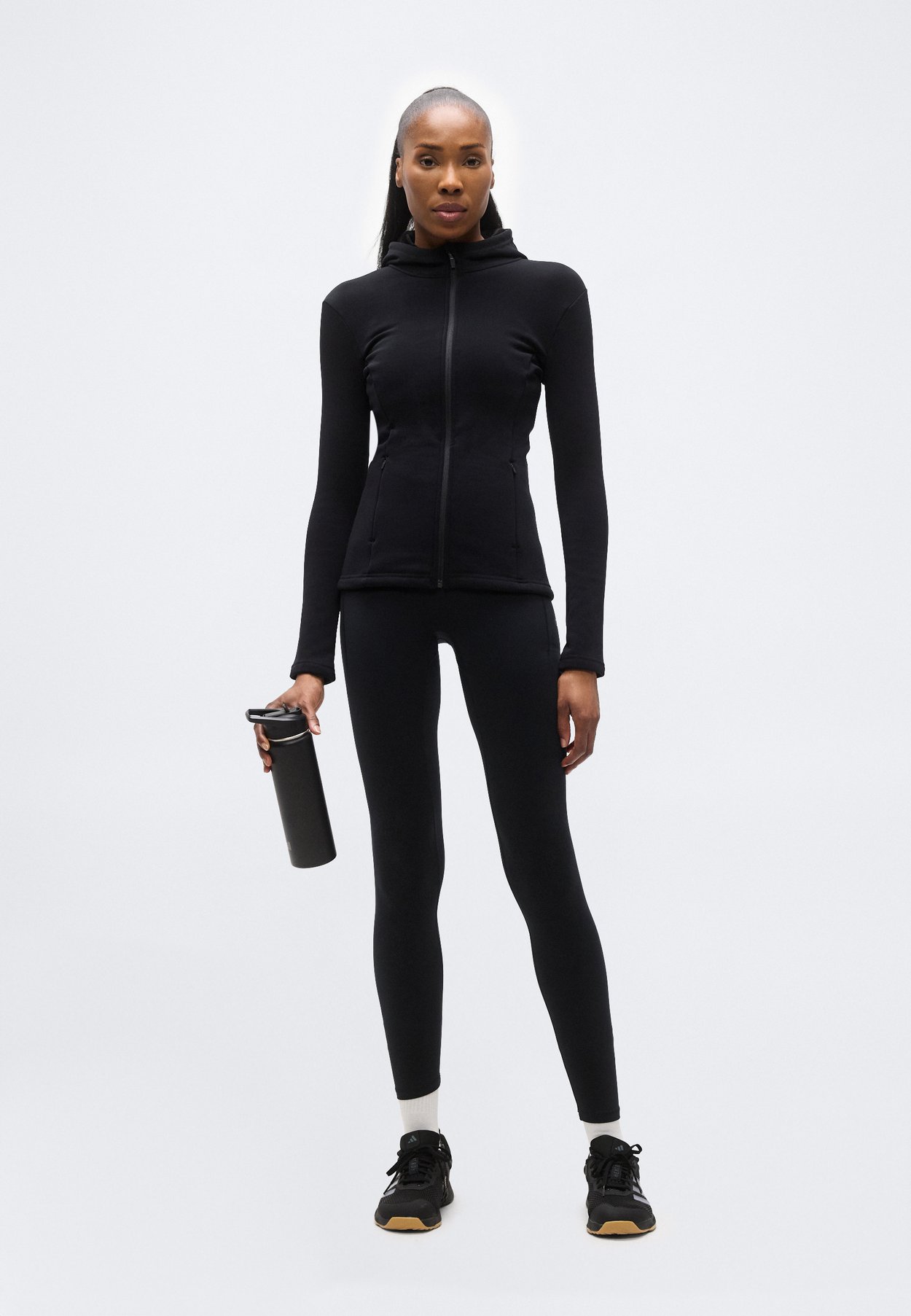 FUR LINED HOODED HIGH NECK FULL ZIP SPORTS JACKET WITH ZIP POCKETS