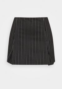 Černá minisukně s proužkovaným vzorem v A-linii, s mírnými bočními rozparky a hladkým povrchem. Přizpůsobený design pro sexy siluetu.