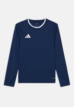 Mornarska atletska majica z dolgimi rokavi z belimi poudarki in logotipom. Gladka tkanina z okroglim ovratnikom in ojačanimi šivi.