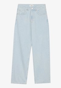 Ljusblå jeans med vida ben i denimtyg, med knappstängning, fem fickor och subtilt bleknad effekt. Ren, rak skärning.