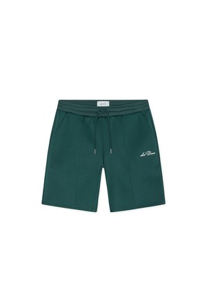 Ciemnozielone spodenki wykonane z miękkiego materiału, z elastycznym pasem ze sznurkiem oraz bocznymi kieszeniami. Haftowane logo na przodzie.