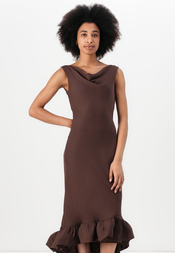 ALIA COWL NECK RUFFLED MAXI DRESS - Occasion wear - chocolate3