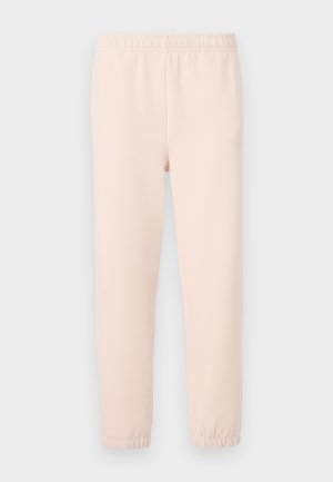 Light pink sweatpants with an elastic waistband and gathered cuffs, made from soft cotton blend fabric with a smooth texture.