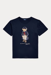 Babyhug Cotton Half Sleeves Polo T-Shirt with Bear Applique Dot Print - Blue