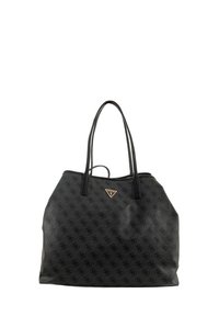 Borsa tote nera realizzata in materiale sintetico testurizzato. Presenta un emblema del logo, manici doppi e un design spazioso e strutturato.