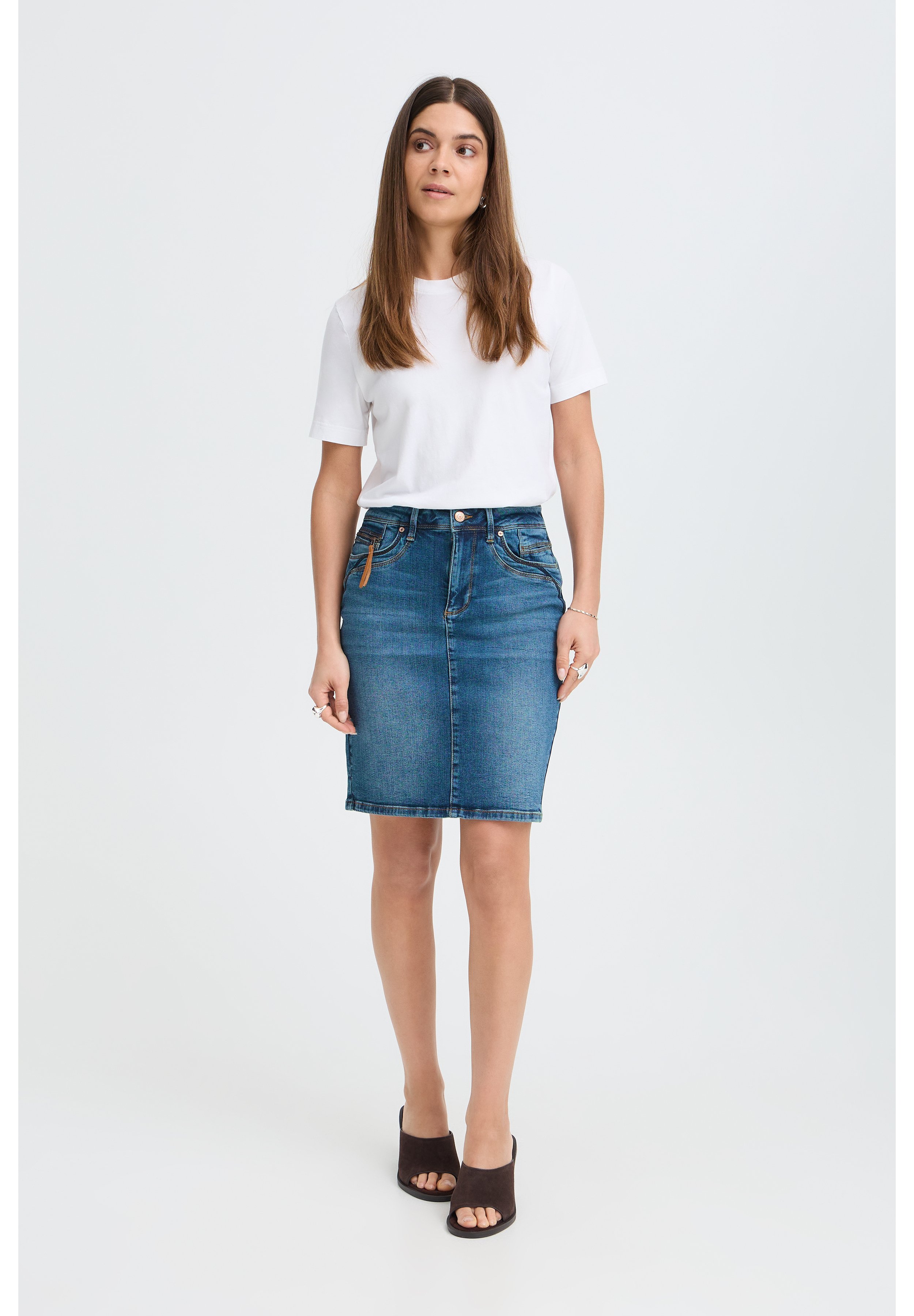 PULZ PZKAROLINA HW - Pencil skirt - medium blue denim/blue - Zalando