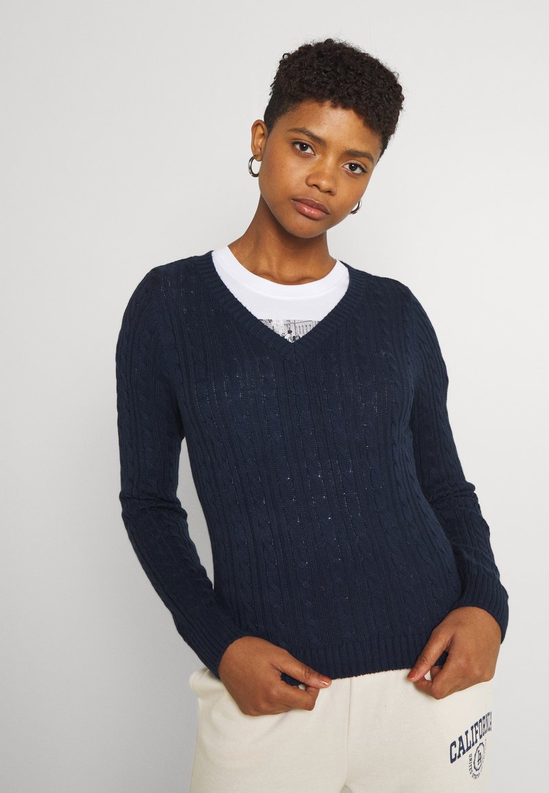 Hollister V-neck Cable Knit Sweater In Navy | forum.iktva.sa