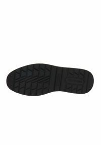 Zwarte rubberen schoenzool met een gestructureerd profielpatroon, met horizontale en verticale groeven voor grip. Toont het "Shock" merk.