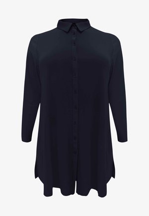 Marineblå skjorte med lange ærmer, krave og sideslids. Lavet af glat stof med en struktureret pasform og syv knapper foran.