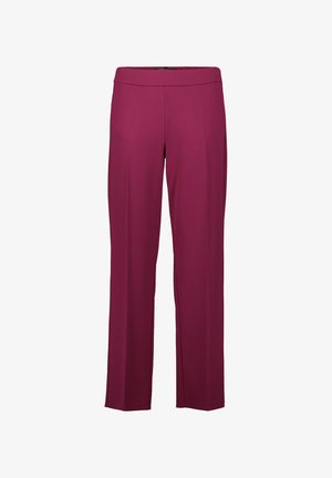 Pantalons larges magenta en tissu lisse et extensible, avec une taille plate et sans poches visibles ni détails en métal.