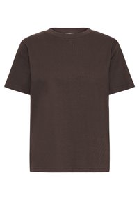 Brun kortærmet t-shirt lavet af blødt bomuld, med rund hals og en afslappet pasform med glat tekstur og minimal detaljer.