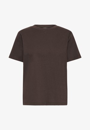 Brun kortærmet t-shirt lavet af blødt bomuld, med rund hals og en afslappet pasform med glat tekstur og minimal detaljer.