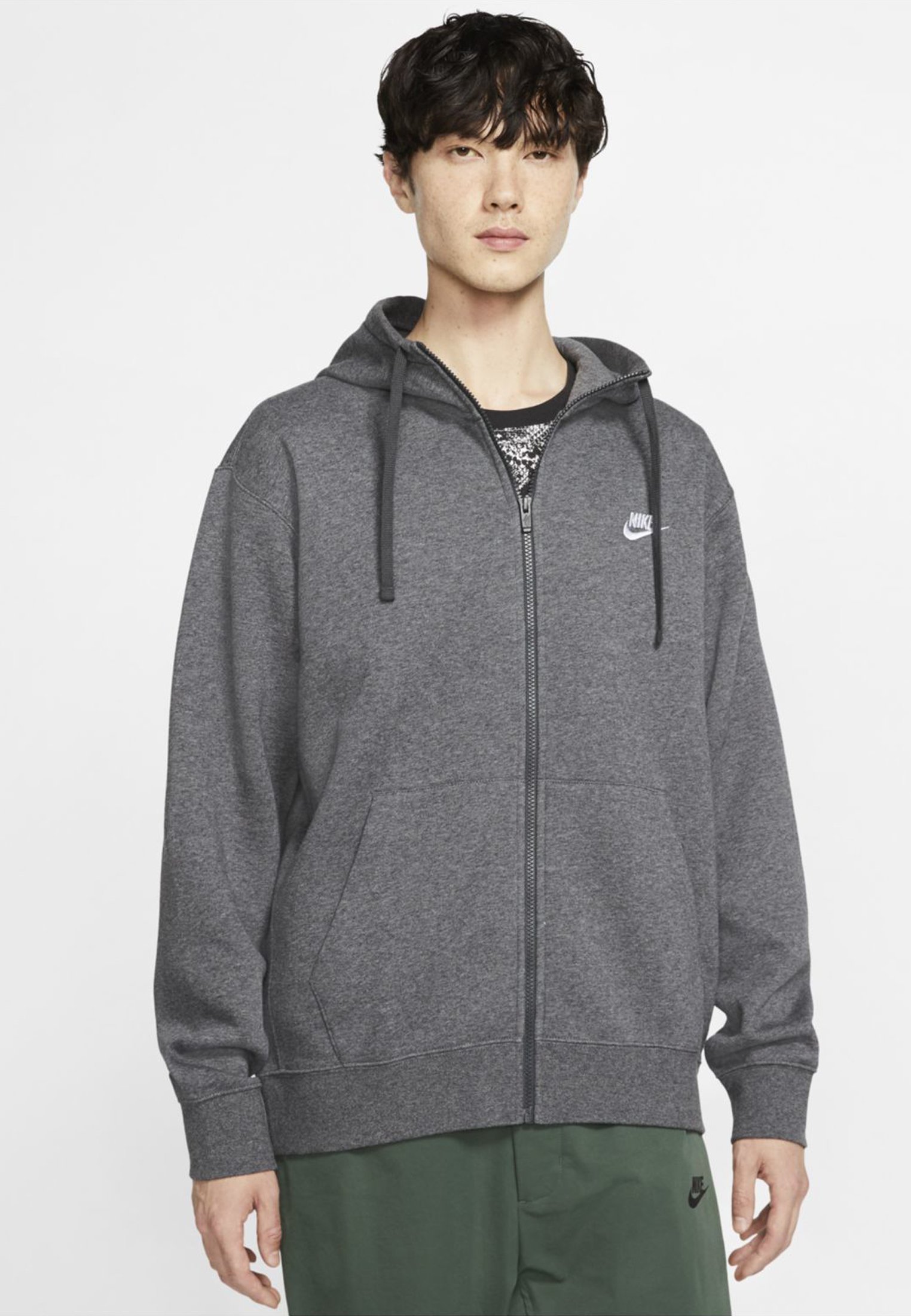 Nike Sportswear CLUB HOODIE - Zip-up sweatshirt - charcoal  heather/anthracite/white/anthracite - Zalando.de