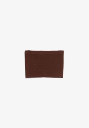 Bandeau tricoté marron avec une texture côtelée et un design plié. Présente un logo brodé discret à l'avant.