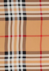 Burberryn ruudullinen kuvio beige, ruskea, musta ja valkoinen, jossa on erilaisia pintoja ja risteäviä viivoja. Kuviossa on punaisia yksityiskohtia ruudukossa.