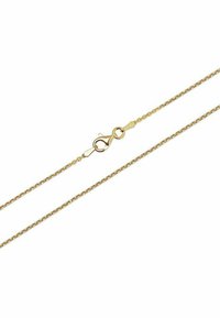 Guldtonet metal kæden necklace med en krabbe-lås, der har et delikat, snoet design og en glat, skinnende overflade.