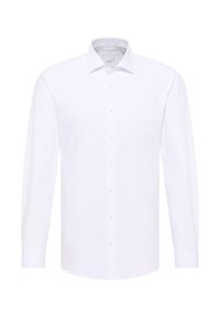 Witte lange mouw overhemd met een button-down kraag, gemaakt van gladde stof, met een voorste knopenplacket en afgeronde manchetten.