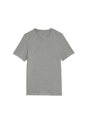 Graues Baumwoll-T-Shirt, kurzärmlig, Rundhalsausschnitt, schlichtes Design, weicher Stoff, normale Passform, keine Muster oder Akzente.