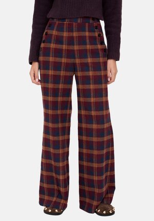 LANGE DAMSON HIGH WAISTED TARTAN PRINT - Stoffhose - burgundy