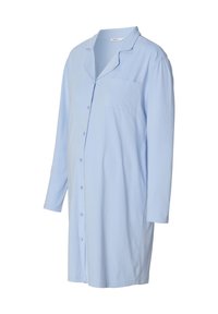 Lichtblauw overhemd met lange mouwen, enkel borstzakje en zachte stof. Eenvoudig ontwerp met rechte zoom en relaxte pasvorm.