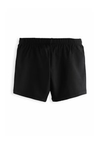 Pantalones cortos negros hechos de una tela suave, con una cinturilla elástica y un diseño sencillo sin bolsillos ni adornos.