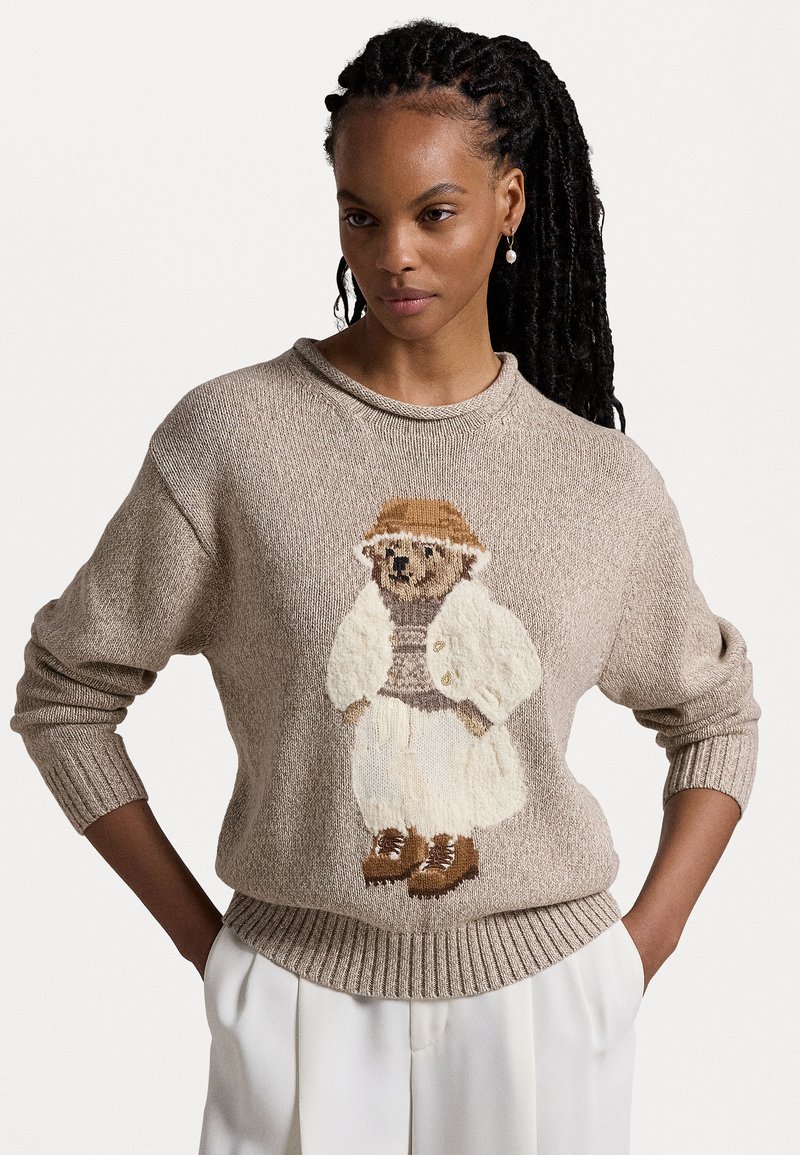 Polo Ralph Lauren POLO BEAR CREWNECK SWEATER - Striktrøje - mushroom marl multi